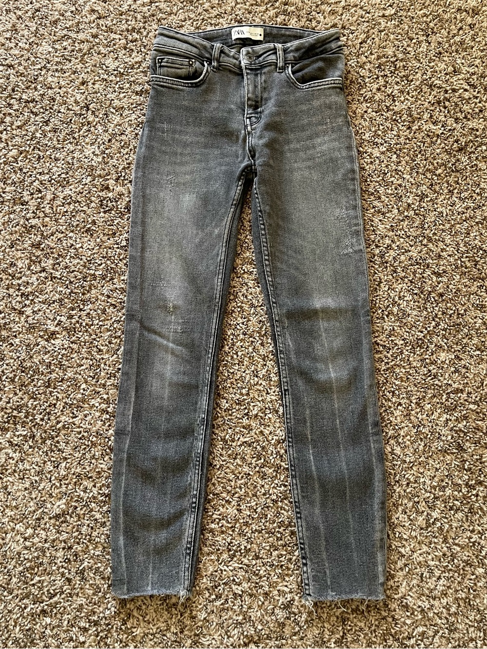 ZARA Womens Jeans Size 4 Gray High‎ Rise Skinny Faded Raw Hem Distressed Stretch